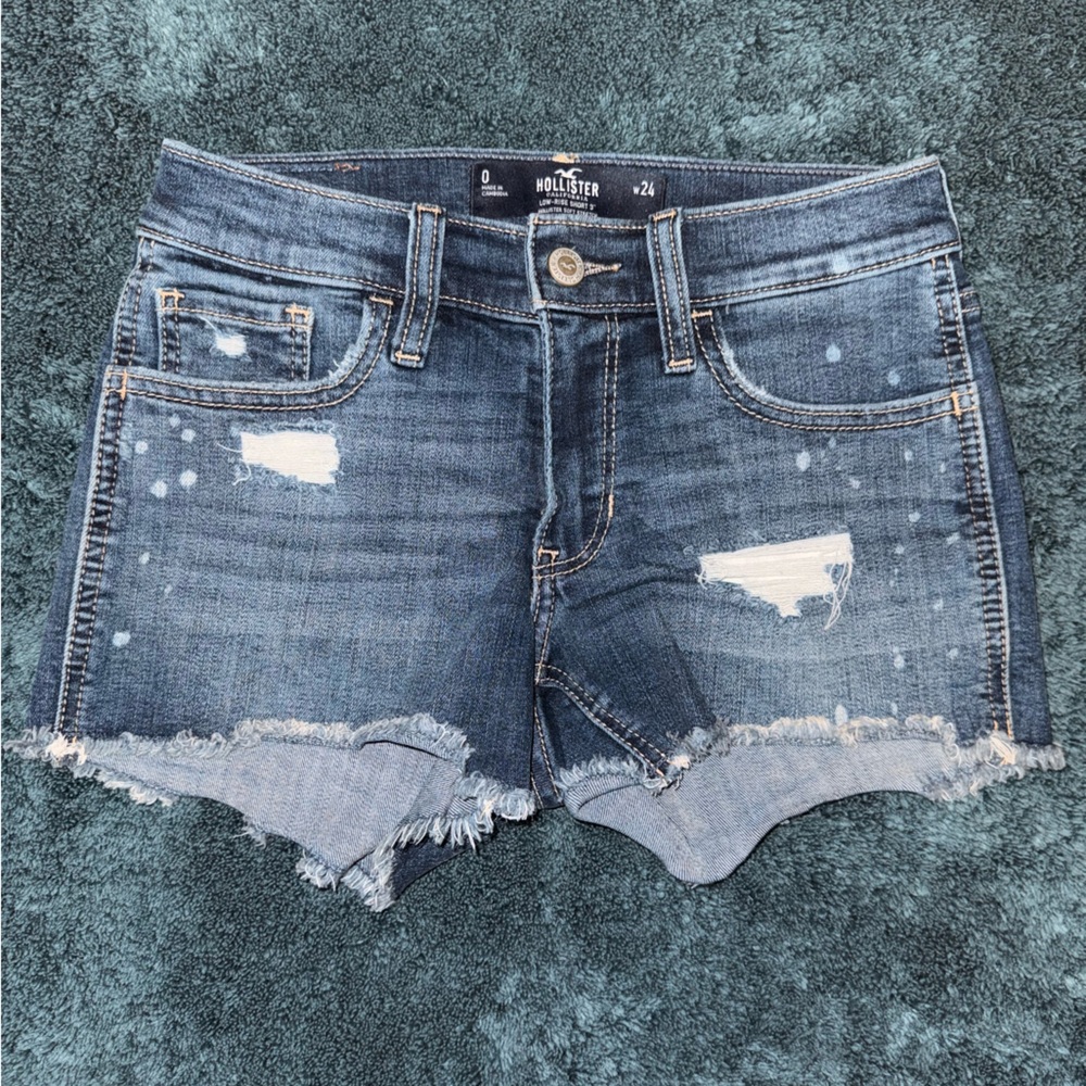 Hollister Dark Wash Distressed Low Rise Jean Shorts